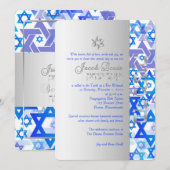 PixDezinesモダン stars/バー(ユダヤ教の)バル・ミツバー/ダークブルー/シルバー 招待状 (正面/裏面)