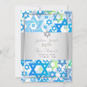 PixDezinesモダン stars/バー（ユダヤ教の）バル・ミツバー/ダークブルー/シルバー 招待状 (裏面)