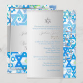 PixDezinesモダン stars/バー（ユダヤ教の）バル・ミツバー/ダークブルー/シルバー 招待状 (正面/裏面)