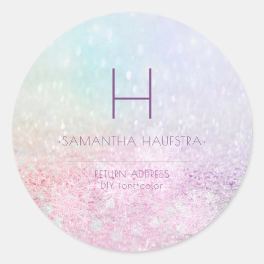 PixDezinesモノグラムグラデーションスノーBrokeh ラウンドシール (正面)