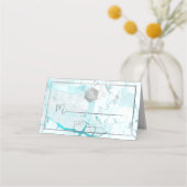 PixDezinesモノグラムシルバーハニカム+アクアマーブル プレイスカード (正面)