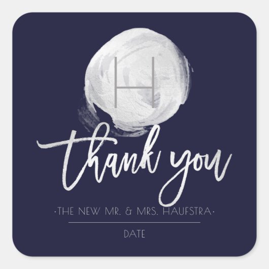 PixDezinesモノグラムシルバーフォイル、DIYネイビーブルー スクエアシール (正面)