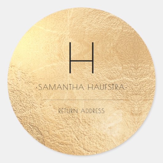 PixDezinesモノグラムフェイクゴールドフォイル差出人住所 ラウンドシール (正面)