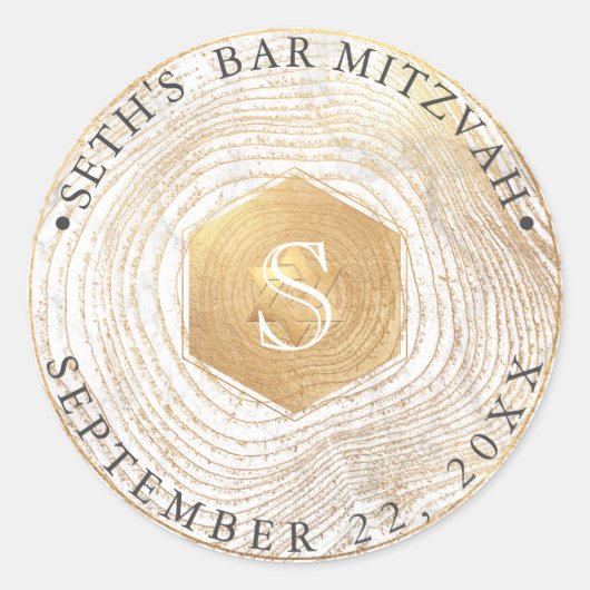 PixDezinesモノグラムフェイク金ゴールドツリーリングや輪(ユダヤ教の)バル・ミツバー ラウンドシール (正面)