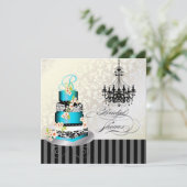 PixDezinesモノグラムブライダルシャワー、ブルーケーキ 招待状 (スタンド正面)