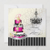 PixDezinesモノグラムブライダルシャワー/ホットピンクケーキ 招待状 (正面)