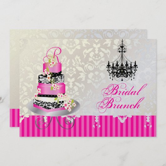 PixDezinesモノグラムブライダル、ピンク結婚のケーキ 招待状 (正面/裏面)