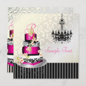 PixDezinesモノグラムブライダル、ホットピンクケーキ 招待状 (正面/裏面)