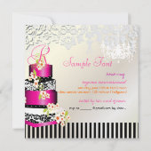 PixDezinesモノグラムブライダル、ホットピンクケーキ 招待状 (裏面)