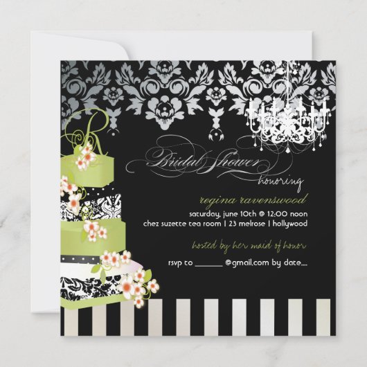 PixDezinesモノグラムブライダル、緑茶用ケーキ 招待状 (裏面)