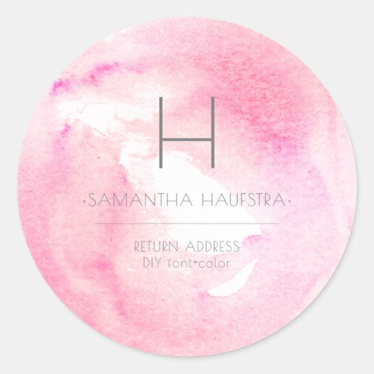 PixDezinesモノグラムラズベリーピンクの水色 ラウンドシール (正面)