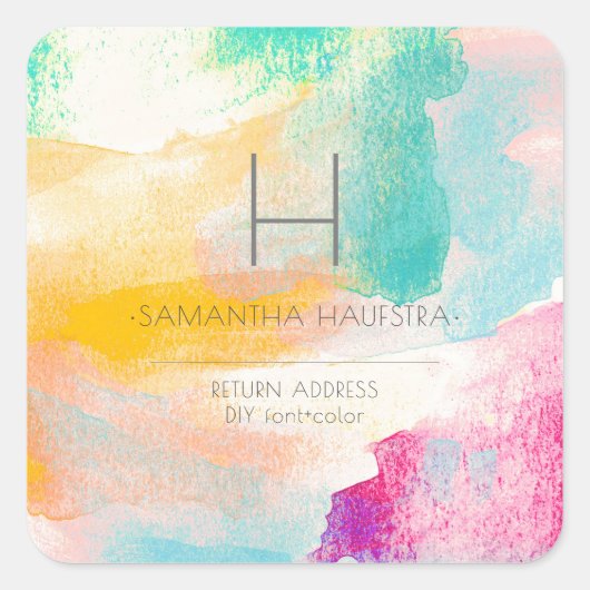 PixDezinesモノグラム水彩ブラシストローク スクエアシール (正面)