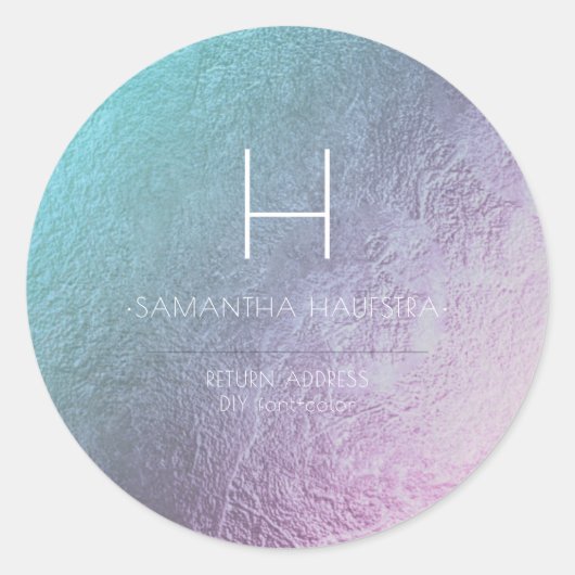 PixDezinesモノグラム虹色グラデーションティール（緑がかった色） ラウンドシール (正面)