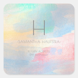 PixDezinesモノグラム虹色ブラシ仕上げ水彩 スクエアシール