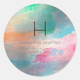 PixDezinesモノグラム虹色ブラシ仕上げ水彩 ラウンドシール