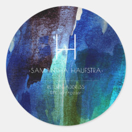 PixDezinesモノグラム虹色ブラシ仕上げ水彩 ラウンドシール