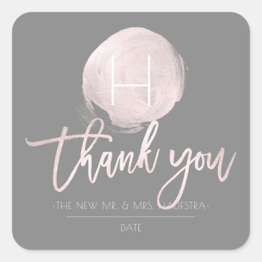 PixDezinesモノグラム赤面ピンクフォイル、ありがとう スクエアシール (正面)