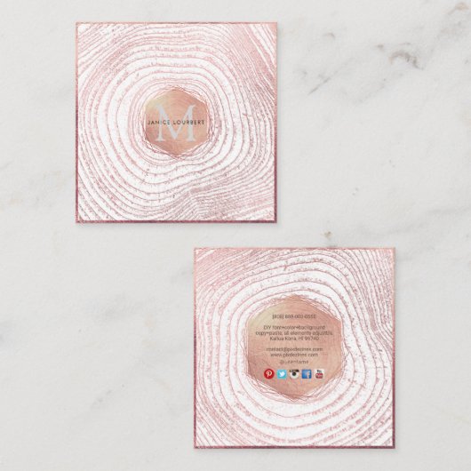 PixDezinesモノグラム/フェイクバラ金ゴールドツリーリングや輪 スクエア名刺 (正面/裏面)