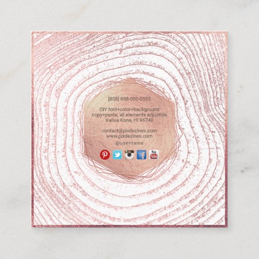 PixDezinesモノグラム/フェイクバラ金ゴールドツリーリングや輪 スクエア名刺 (裏面)