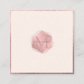 PixDezinesモノグラム/フェイクバラ金ゴールド、赤面ピンク スクエア名刺 (正面)