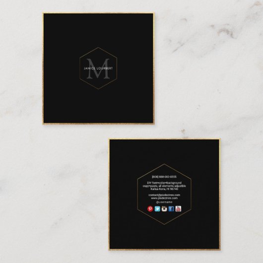 PixDezinesモノグラム/フェイク金ゴールドハニカム スクエア名刺 (正面/裏面)
