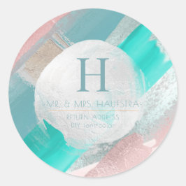 PixDezinesモノグラム、赤面+セージ色ブロック ラウンドシール