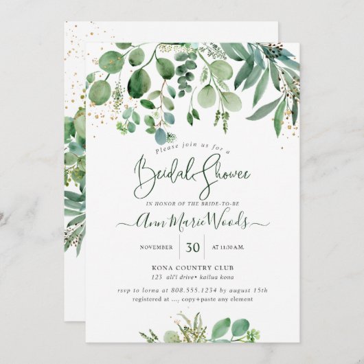 PixDezinesユーカリ素朴プタスブライダルシャワー 招待状 (正面/裏面)