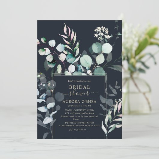 PixDezinesユーカリ素朴プトゥス海軍ブライダルシャワー 招待状 (スタンド正面)