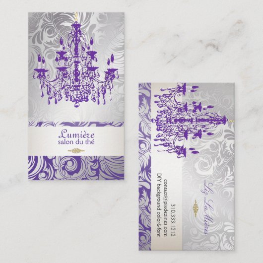 PixDezinesラベンダー紫色のシャンデリア/DIY色 名刺 (正面/裏面)