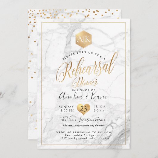 PixDezinesリハーサルディナー+フェイク金ゴールドハニカム 招待状 (正面/裏面)