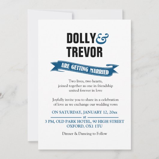 PixDezinesリボンバナー/青 招待状 (正面)