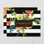 PixDezinesレセプション（ユダヤ教の）バル・ミツバー/DIYstripes/フローラ 招待状 (正面/裏面)