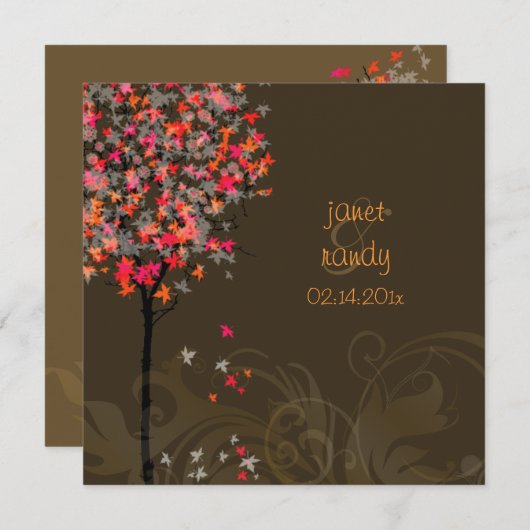 PixDezinesレトロなピンクのカエデの木 招待状 (正面/裏面)