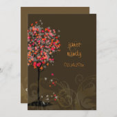 PixDezinesレトロなピンクのカエデの木 招待状 (正面/裏面)