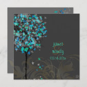 PixDezinesレトロな電気ブルーカエデルの木 招待状 (正面/裏面)