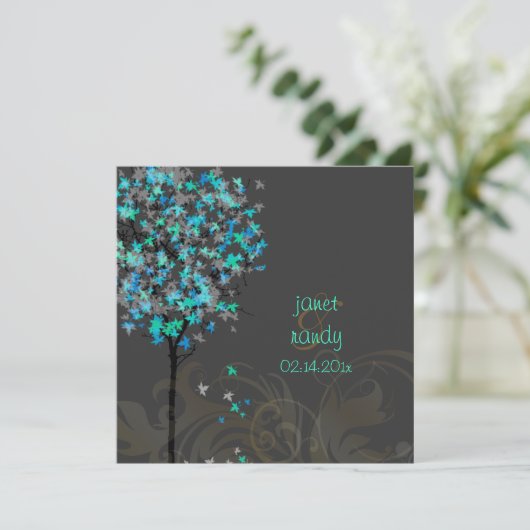 PixDezinesレトロな電気ブルーカエデルの木 招待状 (スタンド正面)