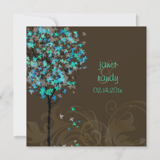 PixDezinesレトロな電気ブルーカエデルの木 招待状 (正面)