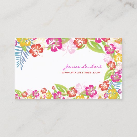 PixDezinesレトロはっきりしたトロピカルフラワー/金ゴールドストック 名刺 (正面)