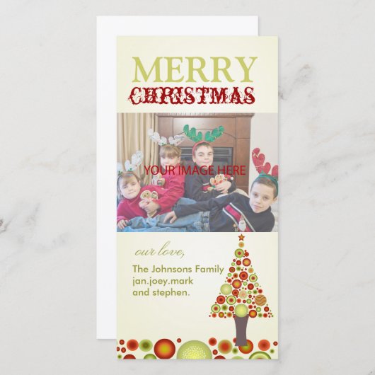 PixDezinesレトロクリスマスオーナメントツリー シーズンカード (正面/裏面)