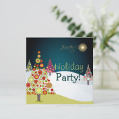 PixDezinesレトロクリスマスオーナメントツリー 招待状 (スタンド正面)