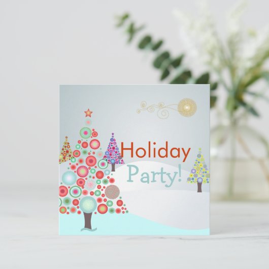 PixDezinesレトロクリスマスオーナメントツリー 招待状 (スタンド正面)