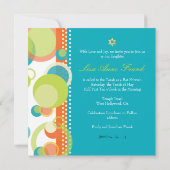 PixDezinesレトロバブモダンル、バルミツワー/ティール(緑がかった色) 招待状 (裏面)