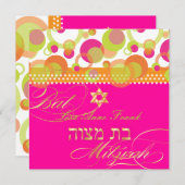 PixDezinesレトロモダンバブル，バルミツワー 招待状 (正面/裏面)