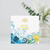 PixDezinesレトロ波、プルメリア+ヒトデ+ビーチ 招待状 (スタンド正面)