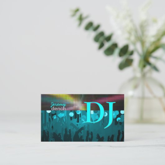 PixDezinesレトロDJ+ダンスホール/アクアブルー 名刺 (スタンド正面)