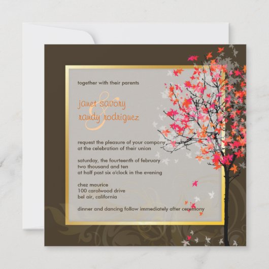 PixDezinesレトロPINK MAPLE TREES/DIY BACKGROUND 招待状 (裏面)