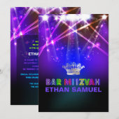 PixDezinesレーザー/ネオンライトバー（ユダヤ教の）バル・ミツバー 招待状 (正面/裏面)