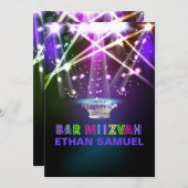 PixDezinesレーザー/ネオンライトバー（ユダヤ教の）バル・ミツバー 招待状 (正面/裏面)