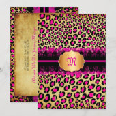 PixDezinesレース+レオパードスポット/ピンク+ブラック 招待状 (正面/裏面)