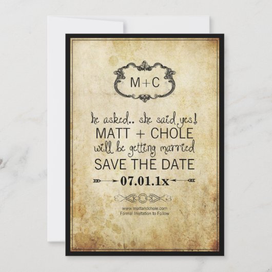 PixDezinesヴィンテージつる植物+バロック式フレーム セーブザデート (正面)